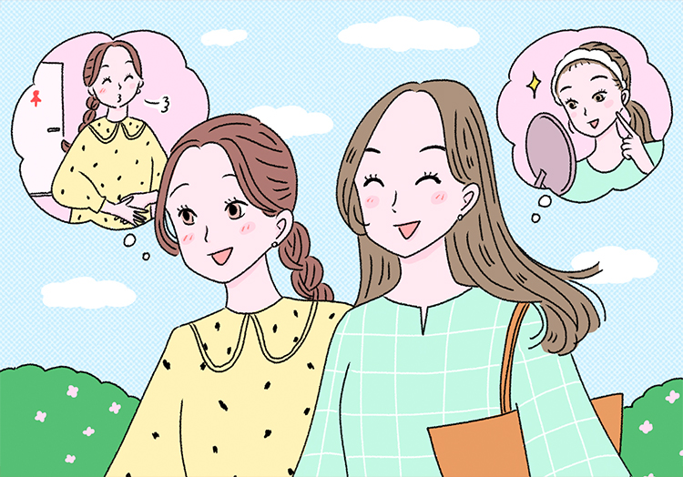 お腹の調子が整って喜ぶ女性のイメージ